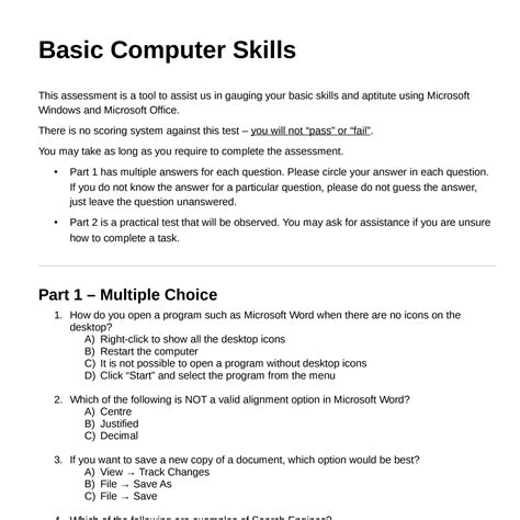 computer skill test sample questions.